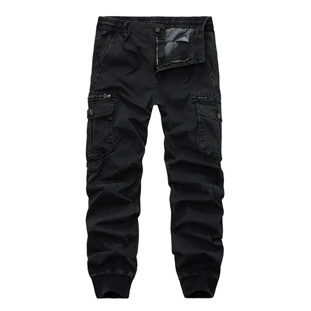 Solid Cotton Cargo Tactical with Side Pockets Military Casual Style Men Pants