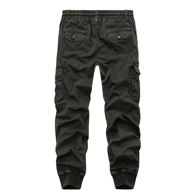 Solid Cotton Cargo Tactical with Side Pockets Military Casual Style Men Pants