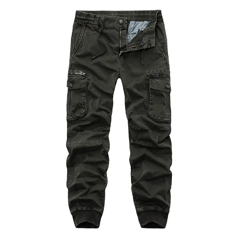 Solid Cotton Cargo Tactical with Side Pockets Military Casual Style Men Pants