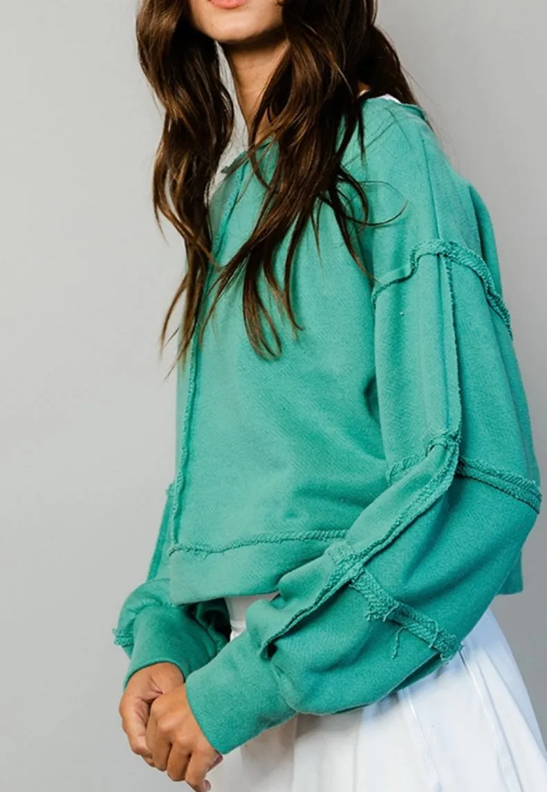 Solid cropped green sweatshirt