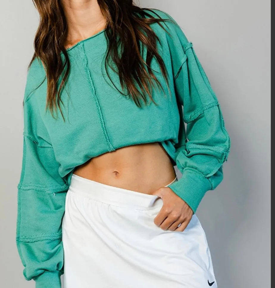 Solid cropped green sweatshirt