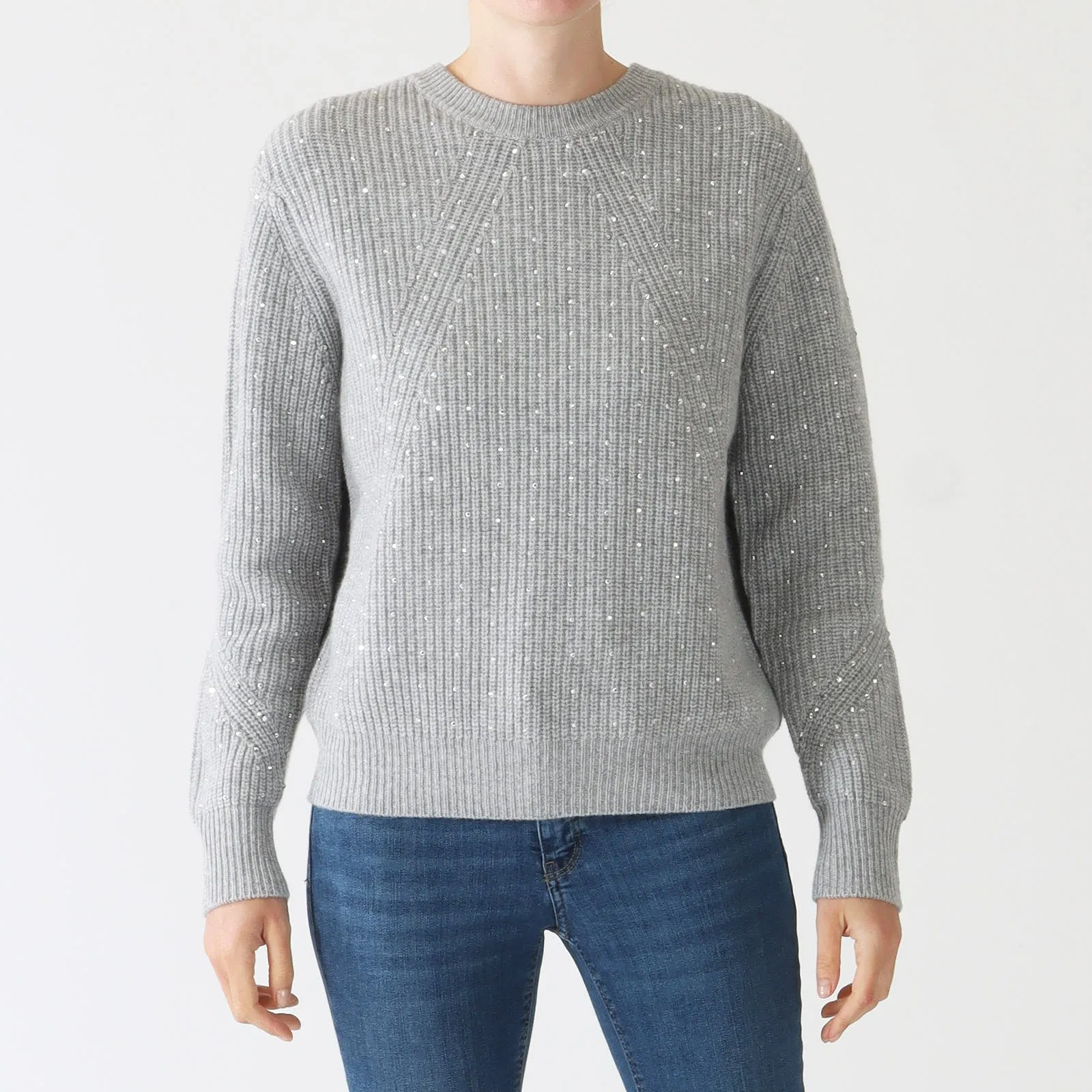 Sterling Fashioned Rib Crystal Cashmere Sweater