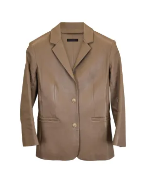 Streamlined Brown Leather Jacket with Front Pockets by The Row