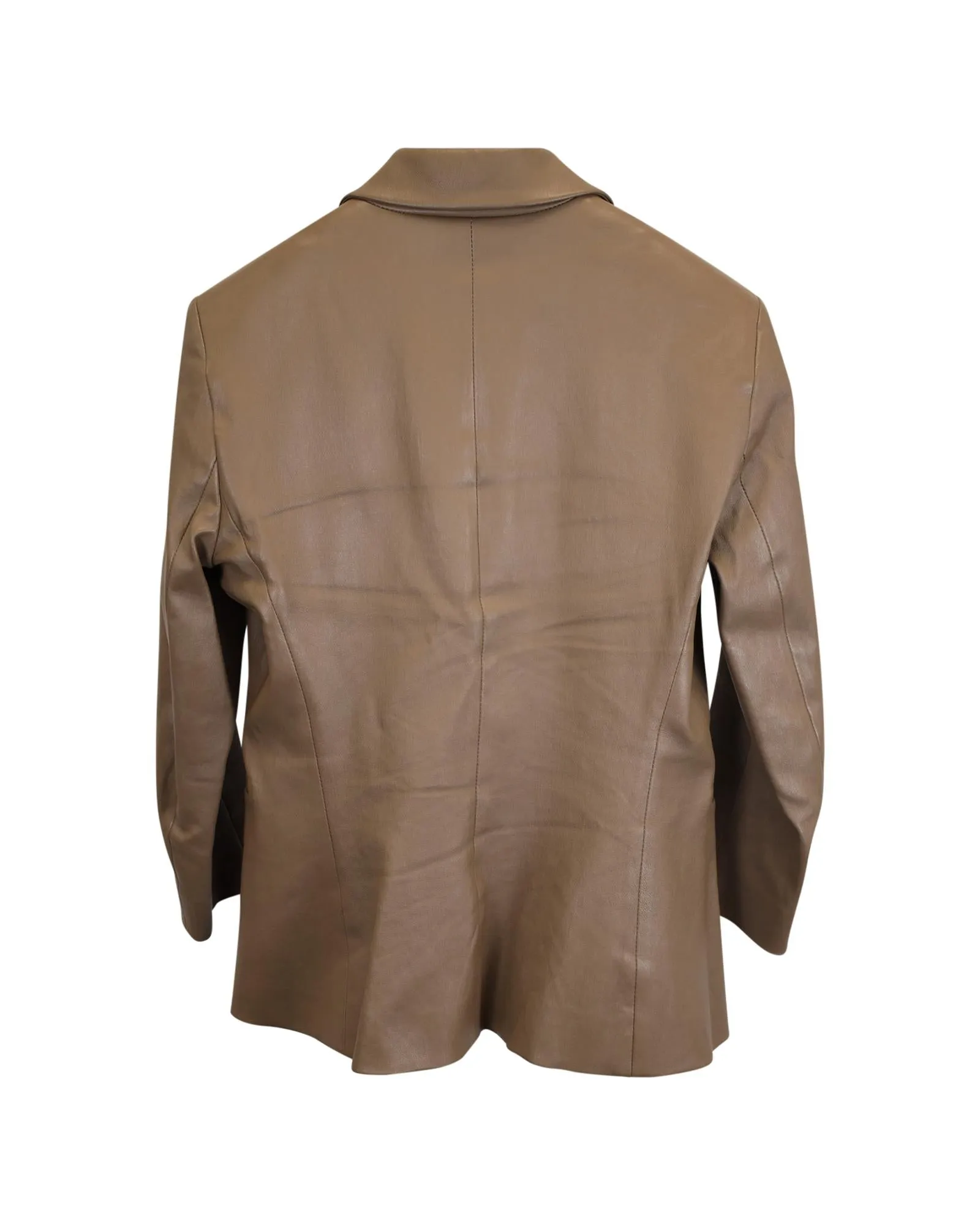 Streamlined Brown Leather Jacket with Front Pockets by The Row