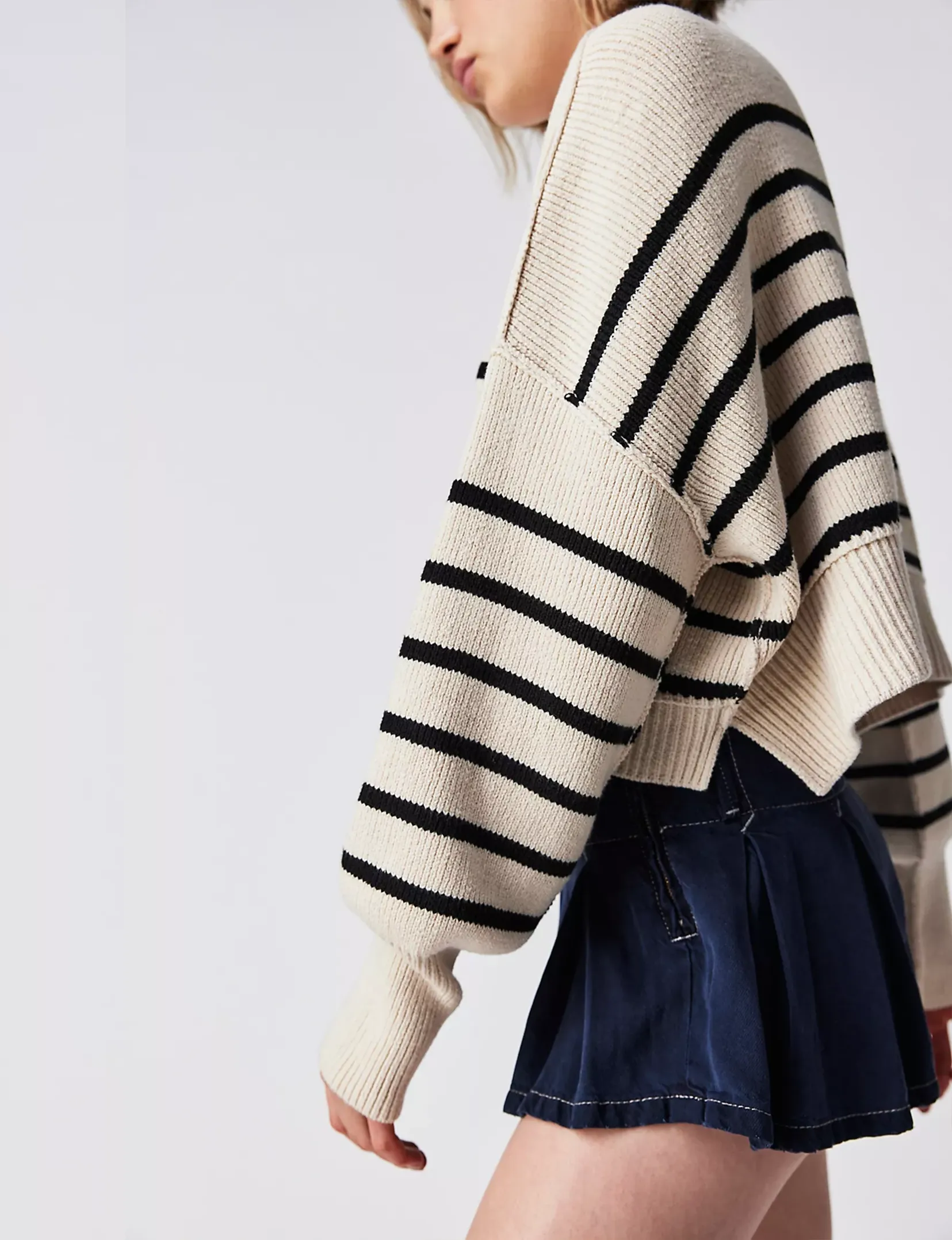 Stripe Easy Street Cropped Pullover, Pearl/Combo