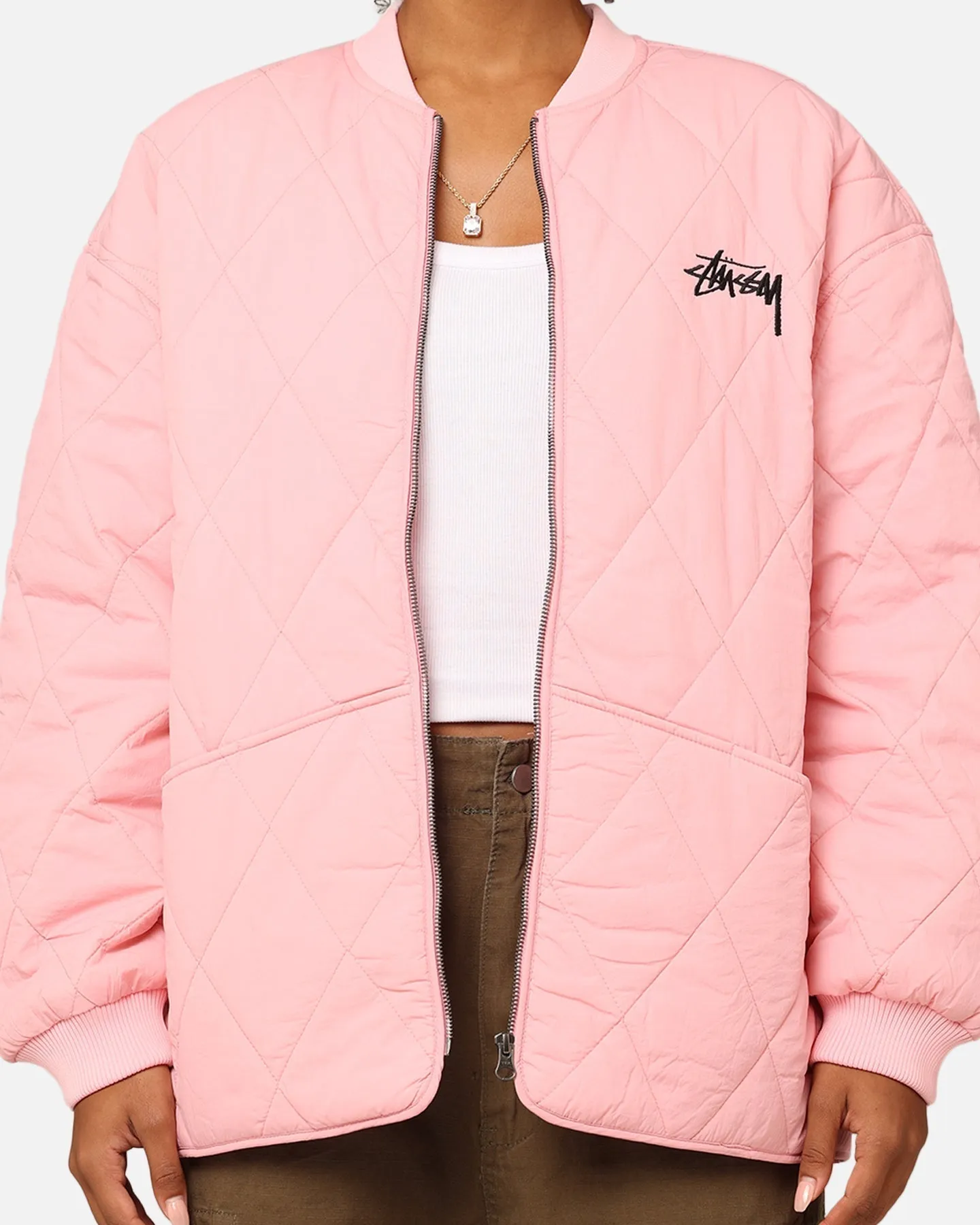 StÃ¼ssy Women's Stock Crown Quilted Jacket Pink