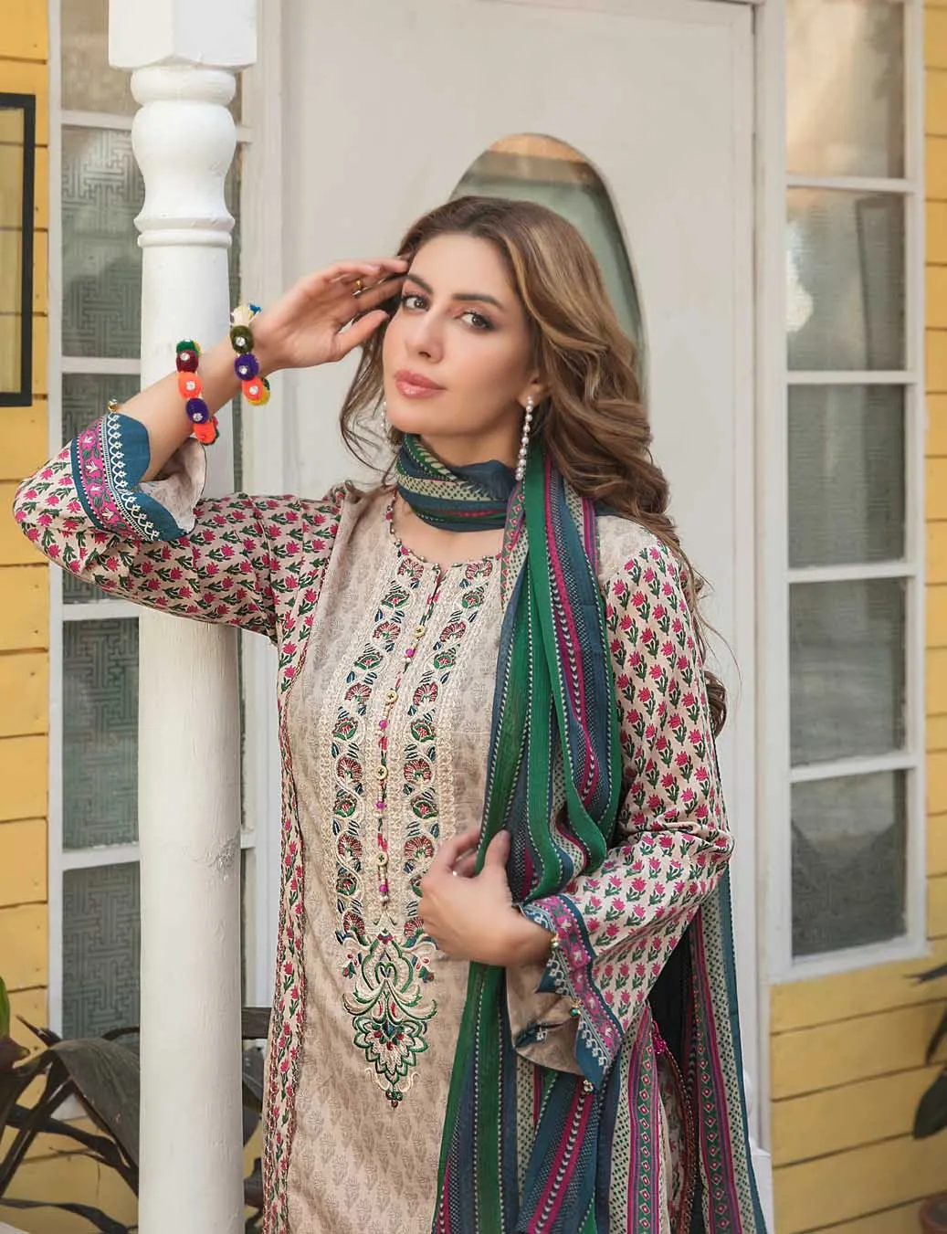 Tawakkal Tehzeeb Brown Lawn Pakistani Suit Dress Materials for Women