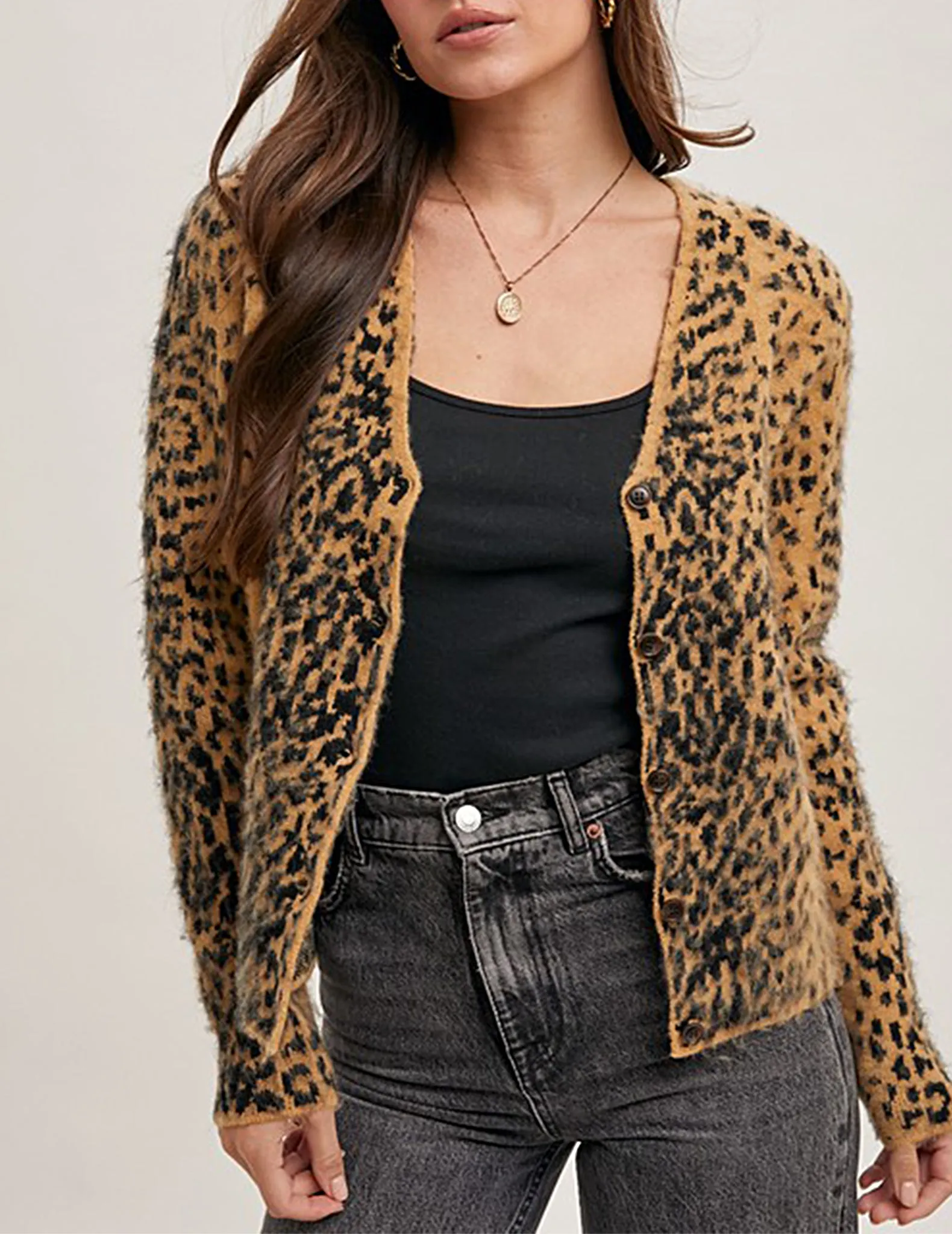 Tegan Fuzzy Leopard Print Cardigan