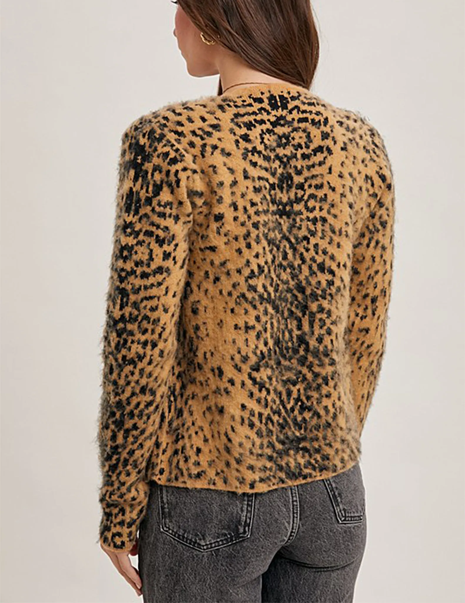 Tegan Fuzzy Leopard Print Cardigan