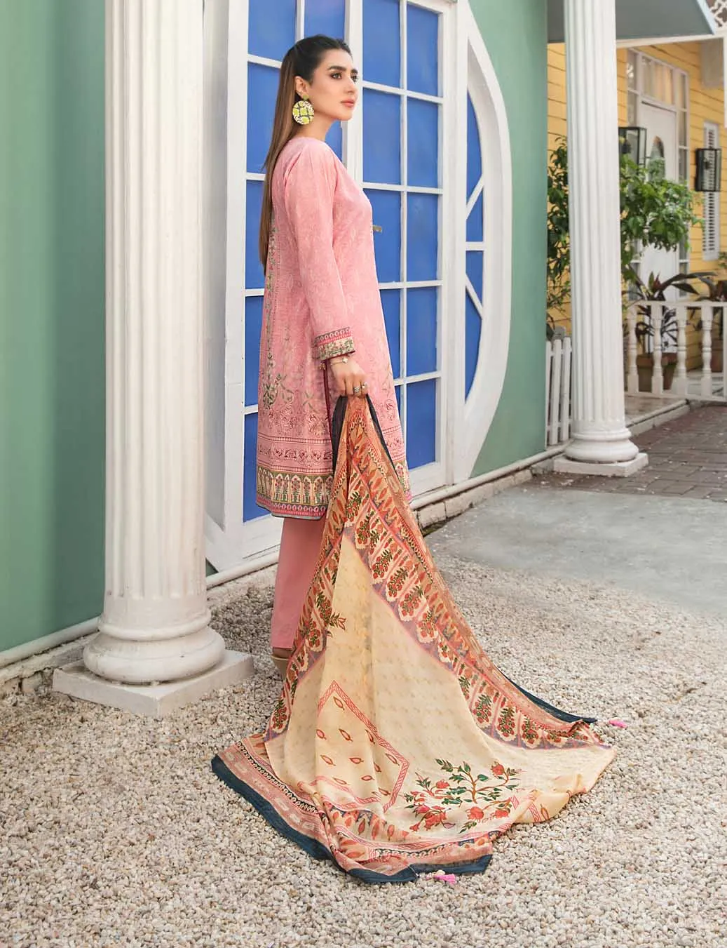 Tehzeeb Lawn by Tawakkal Pakistani Suit Set Pink