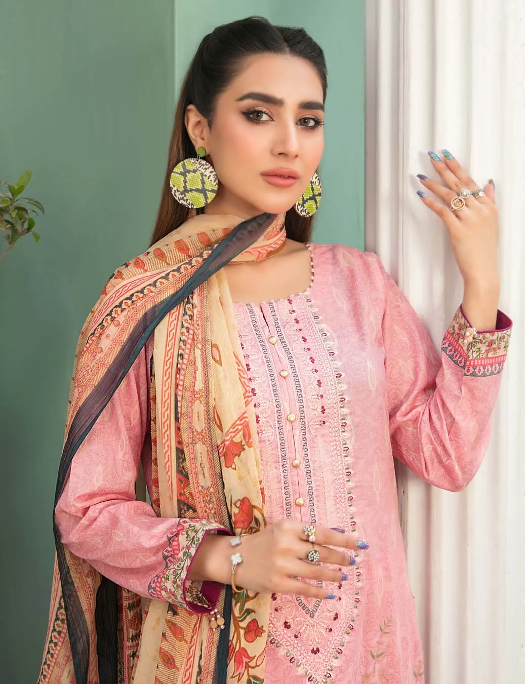 Tehzeeb Lawn by Tawakkal Pakistani Suit Set Pink