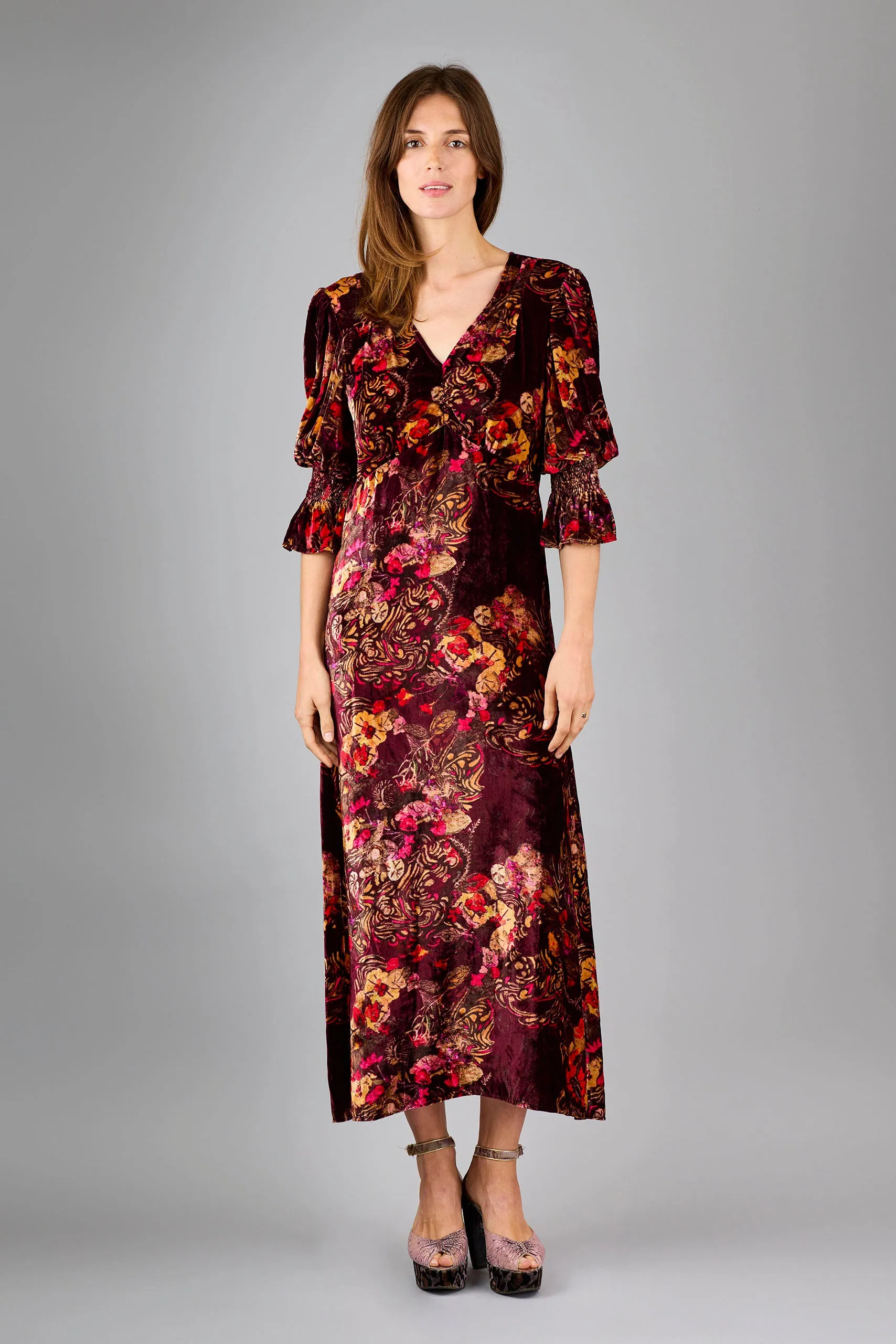 Thalia Vortex Red Velvet Maxi Dress