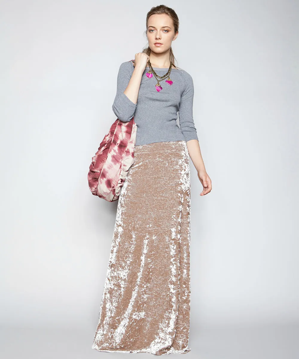 THE ARABELLA VELVET MAXI SKIRT IN ECRU