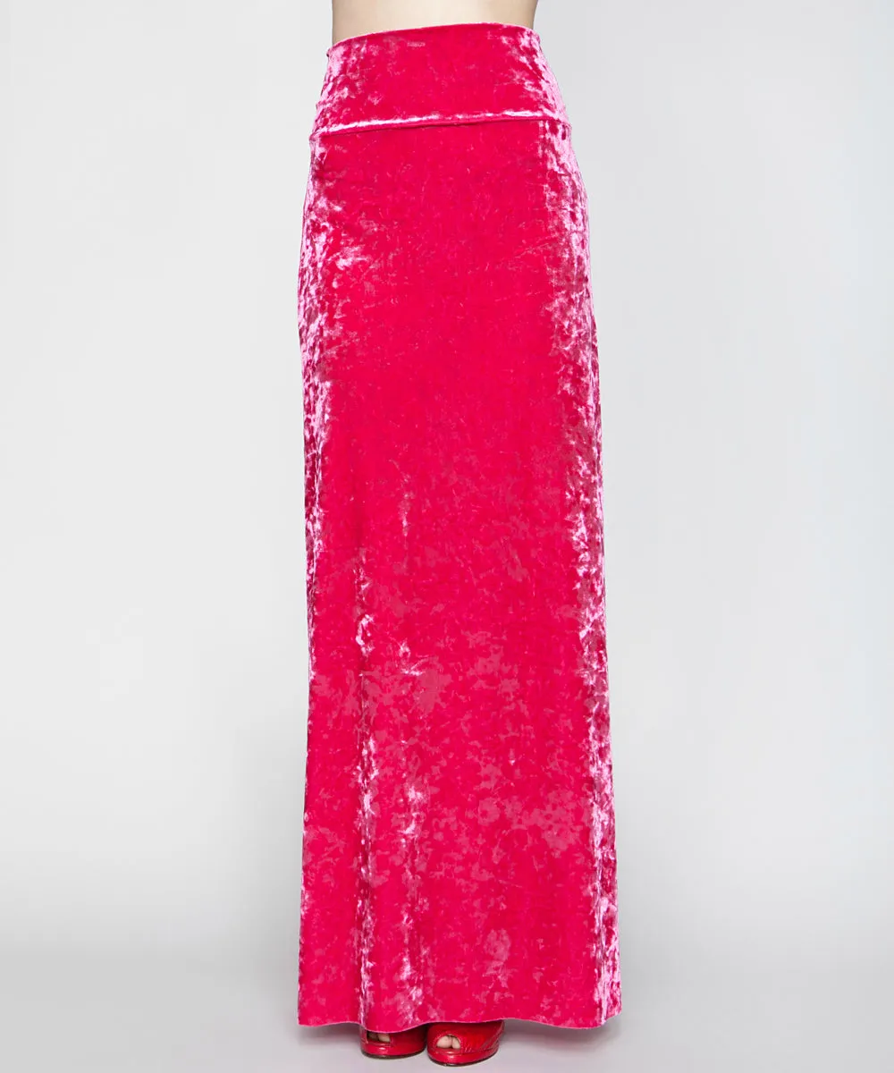 THE ARABELLA VELVET MAXI SKIRT IN FUCHSIA