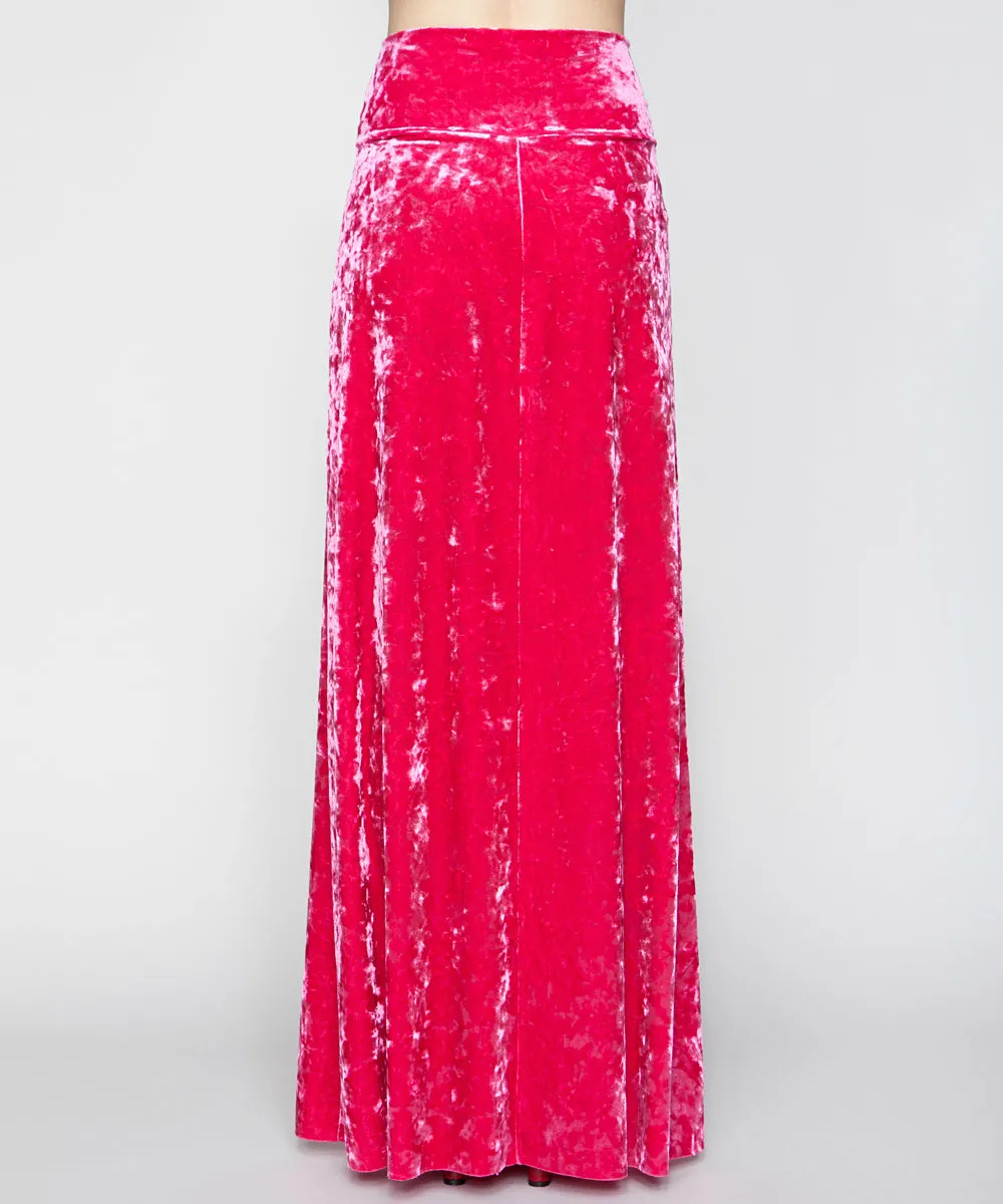 THE ARABELLA VELVET MAXI SKIRT IN FUCHSIA