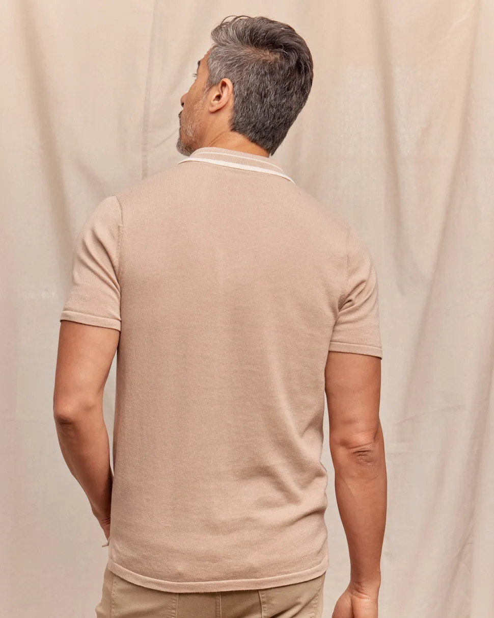 The Callum - Supima Cotton SS Knit Polo - Tan/Ivory