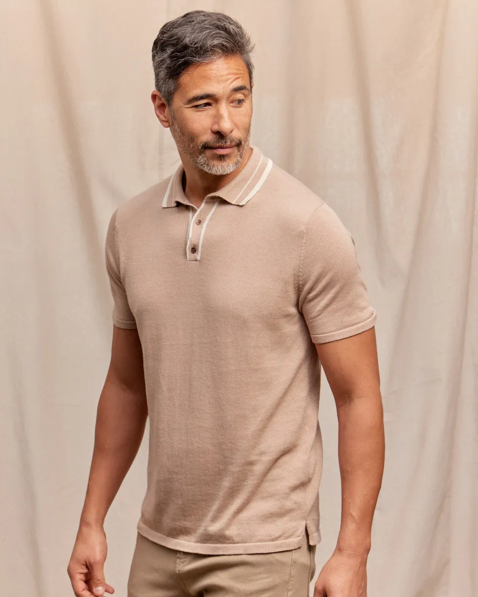 The Callum - Supima Cotton SS Knit Polo - Tan/Ivory