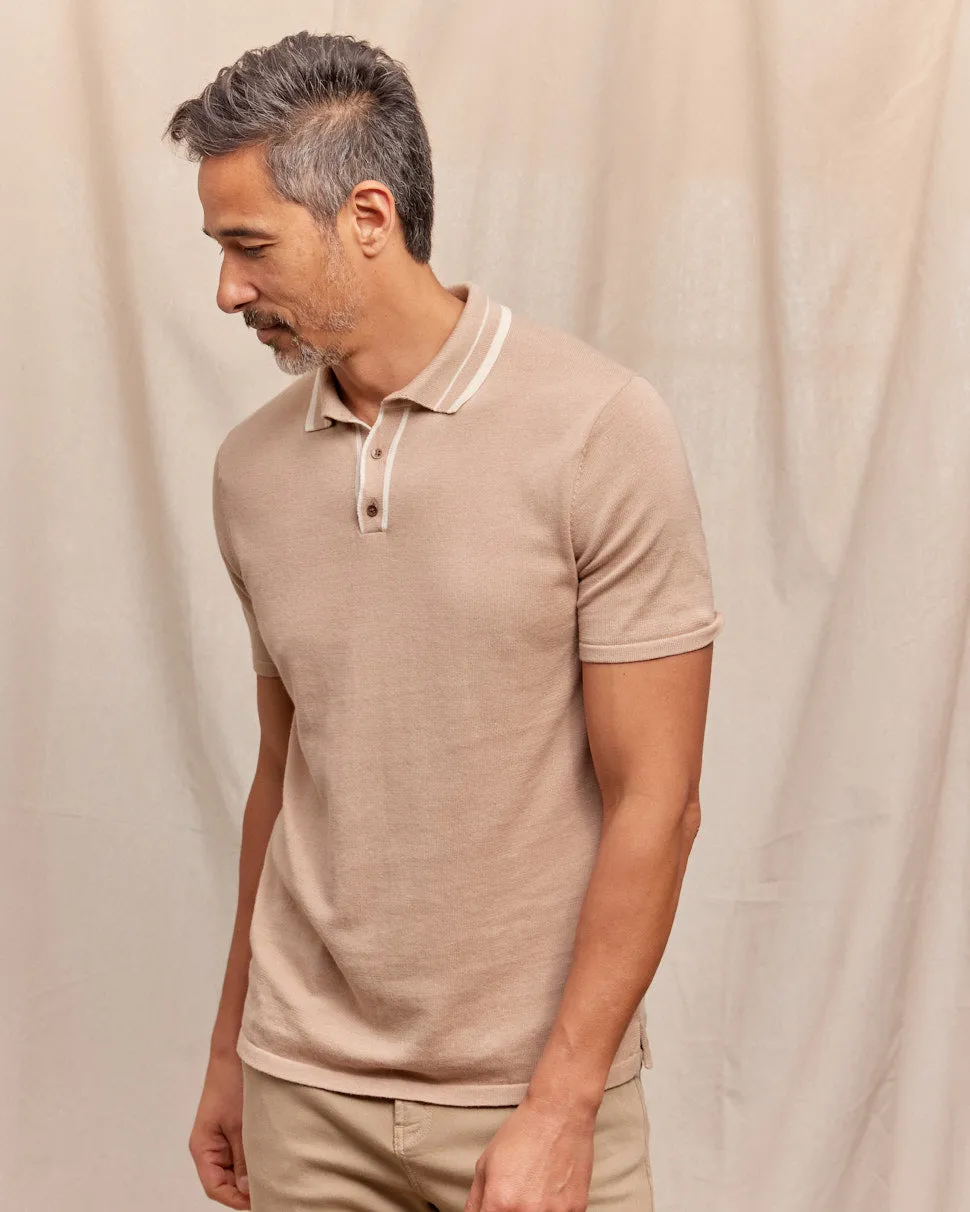 The Callum - Supima Cotton SS Knit Polo - Tan/Ivory