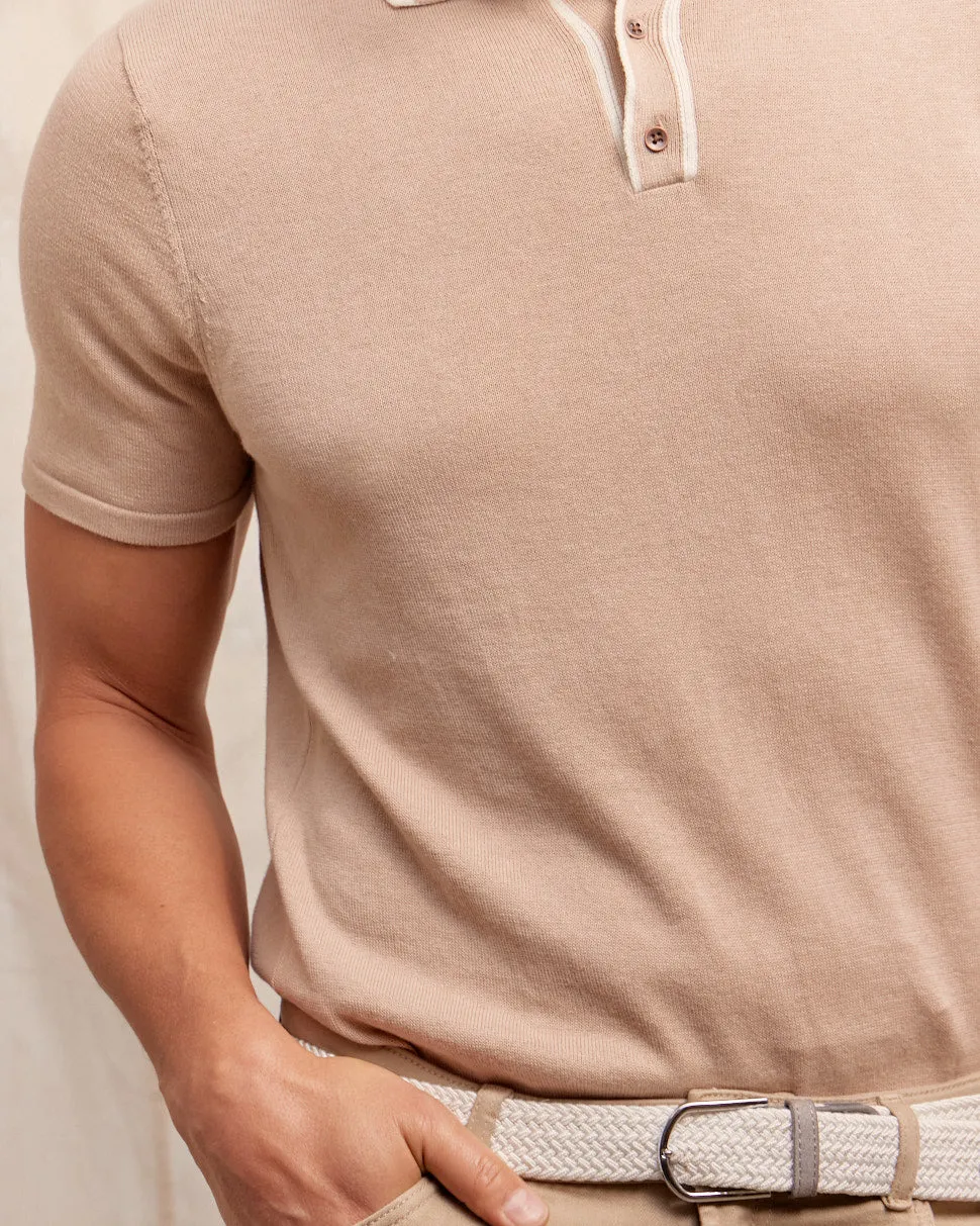 The Callum - Supima Cotton SS Knit Polo - Tan/Ivory