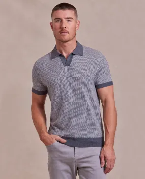 The Tate - Cashmere Herringbone SS Polo - Charcoal/Grey