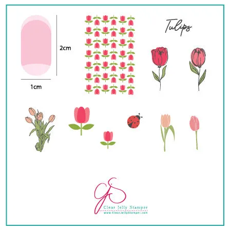 Tu Many Tulips (CjS-111) Steel Layered Nail Art Stamping Plate