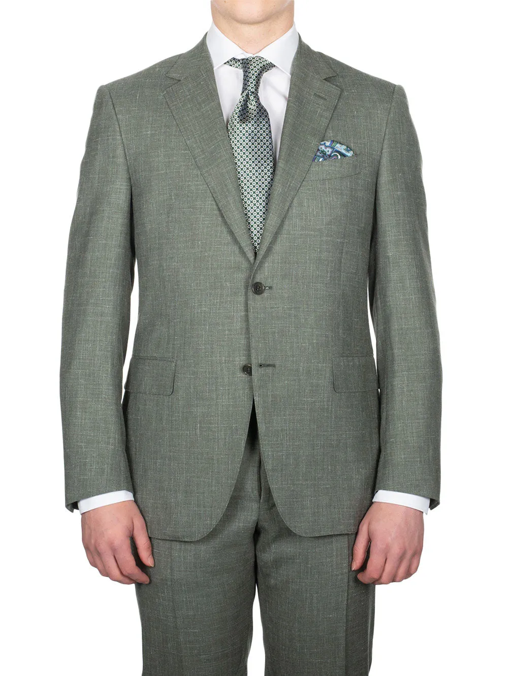 Unlined Wool Silk Linen Suit Green