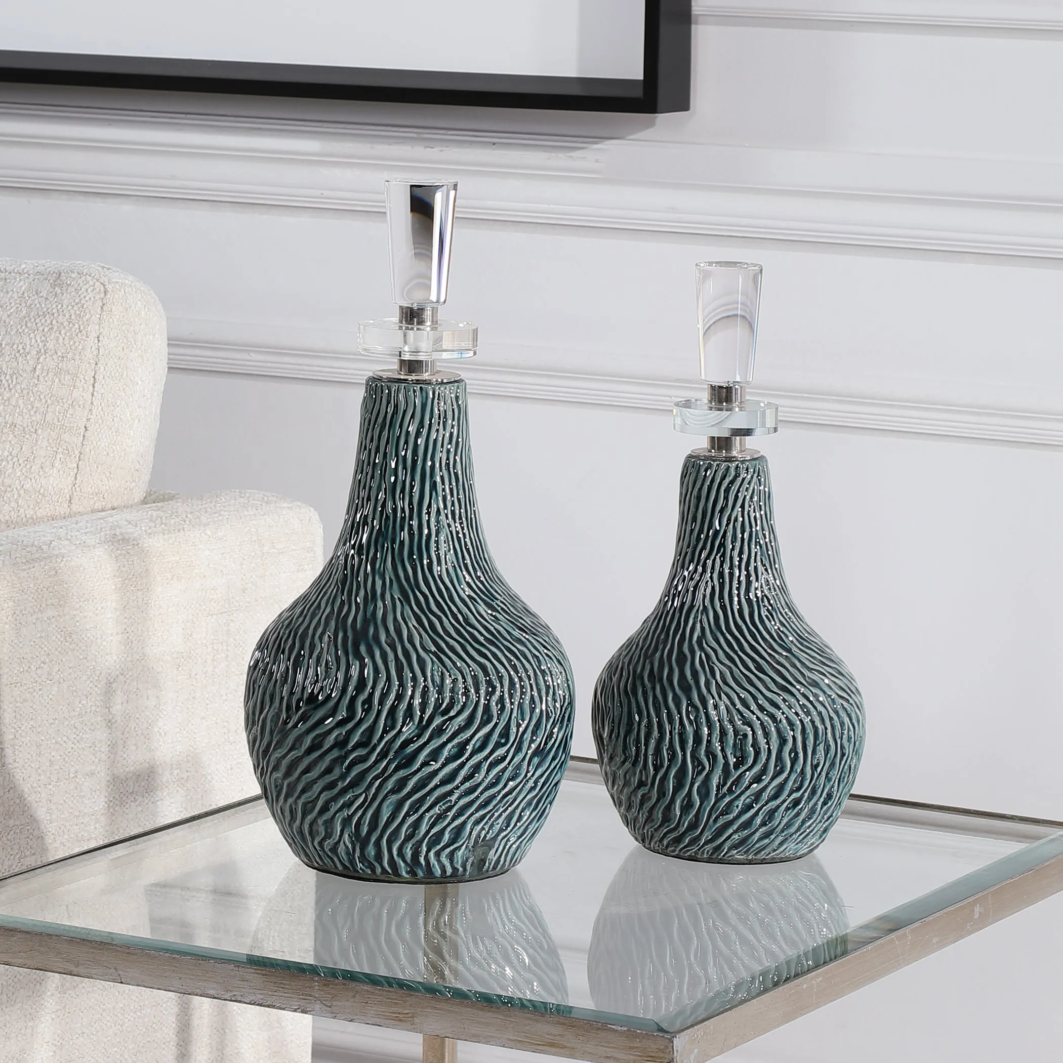 Uttermost Almera Dark Teal Bottles, S/2