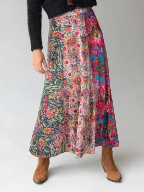 Valentina Velvet Maxi Skirt - Green Cream Red Mixed Floral