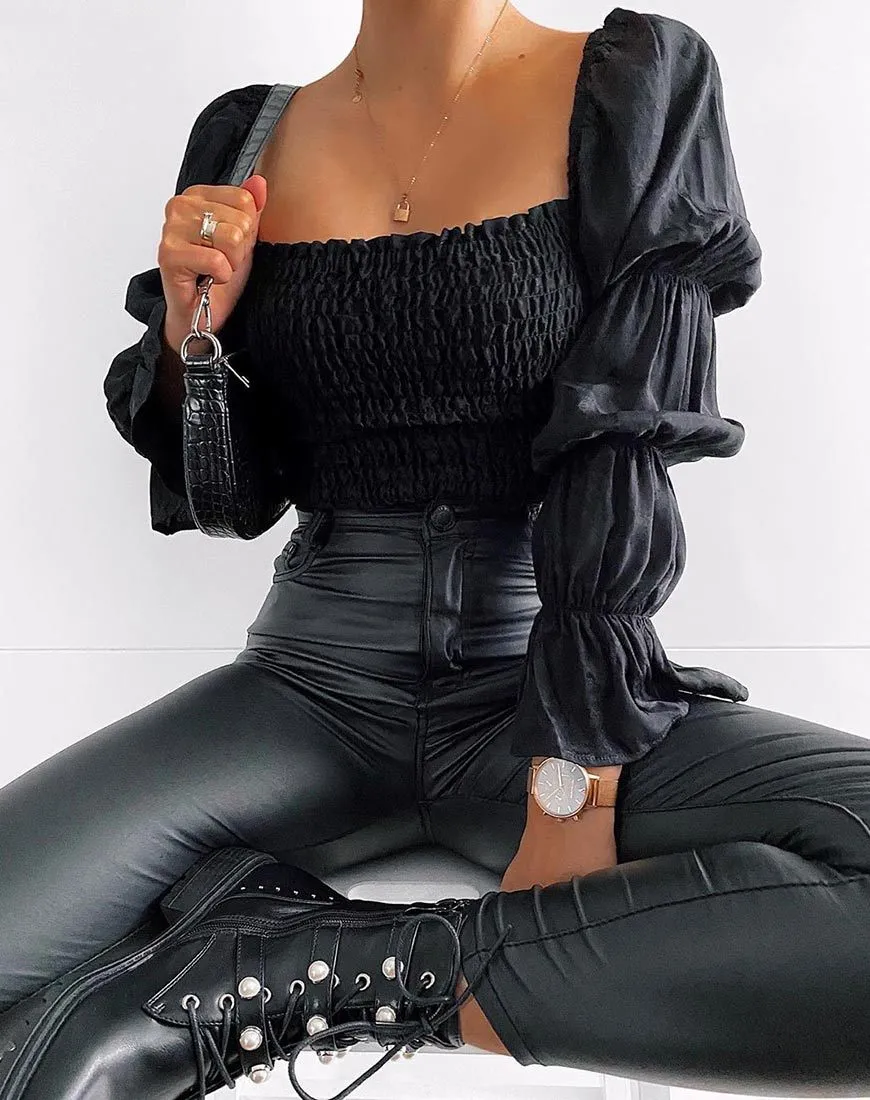 Velina Crop Top in Satin Rose Black