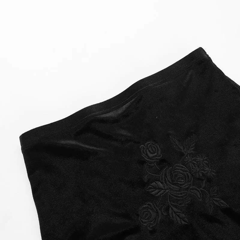 Velvet embroidery flower applique lace hem ruched maxi skirt | victorian gothic dresses