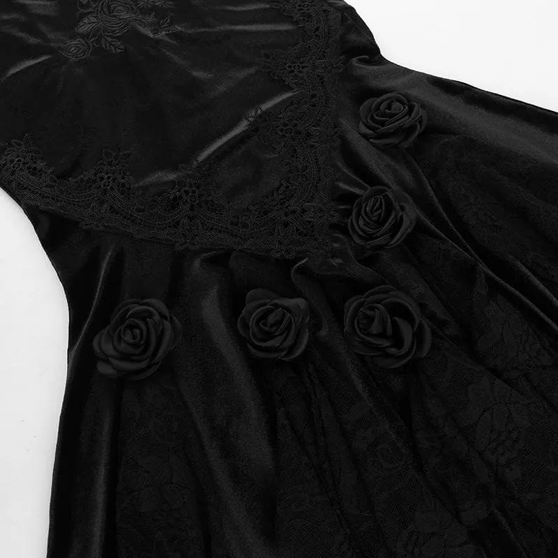 Velvet embroidery flower applique lace hem ruched maxi skirt | victorian gothic dresses