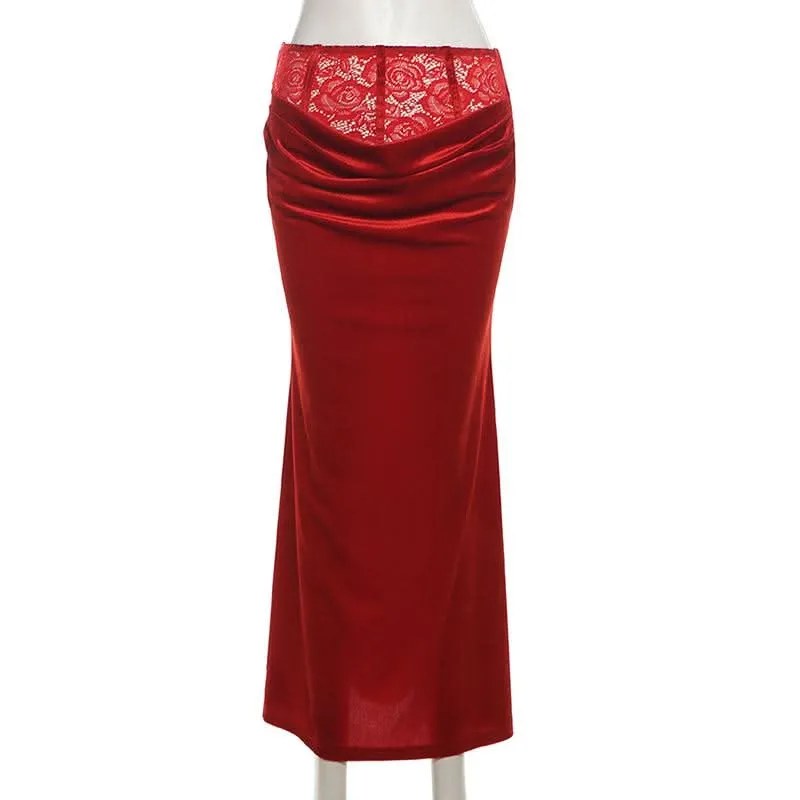 Velvet lace hem maxi skirt