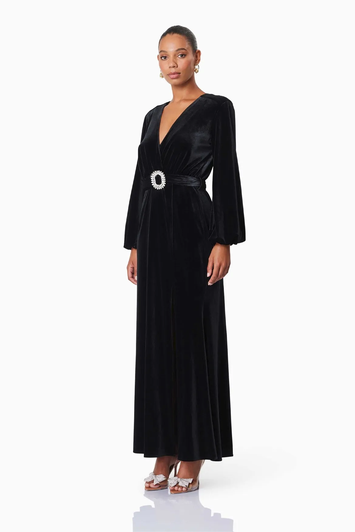 Velvet Long Sleeve Maxi - Black