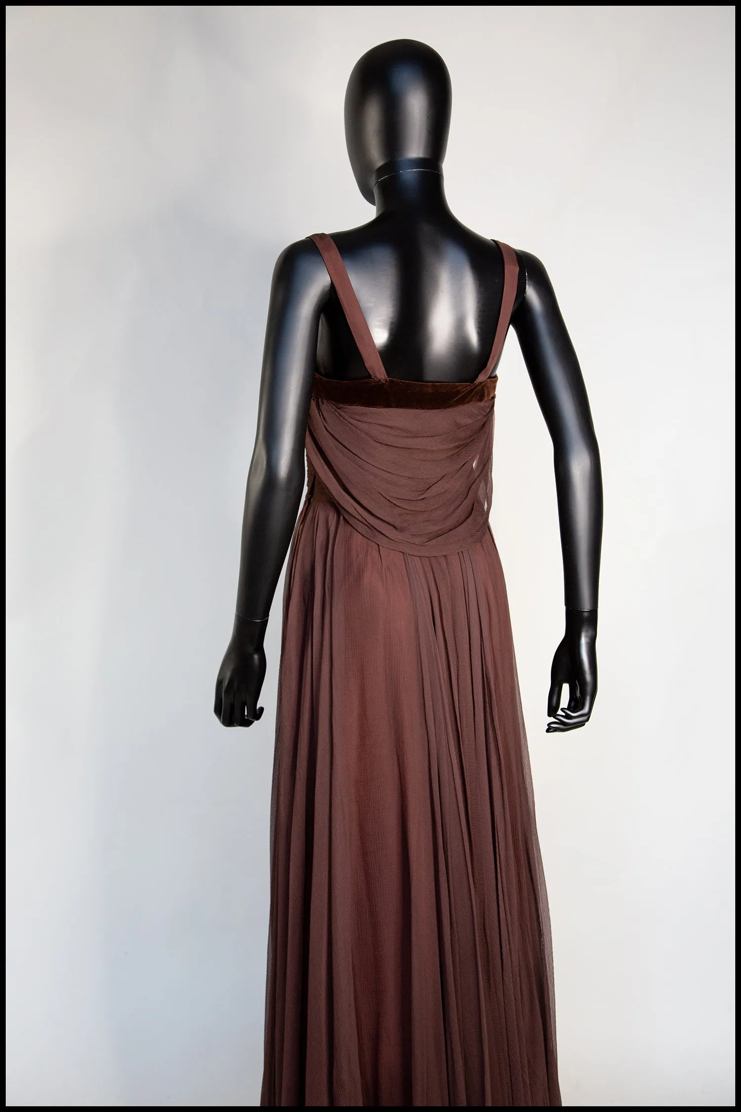 Vintage 1950s Dark Brown Silk Chiffon Maxi Dress