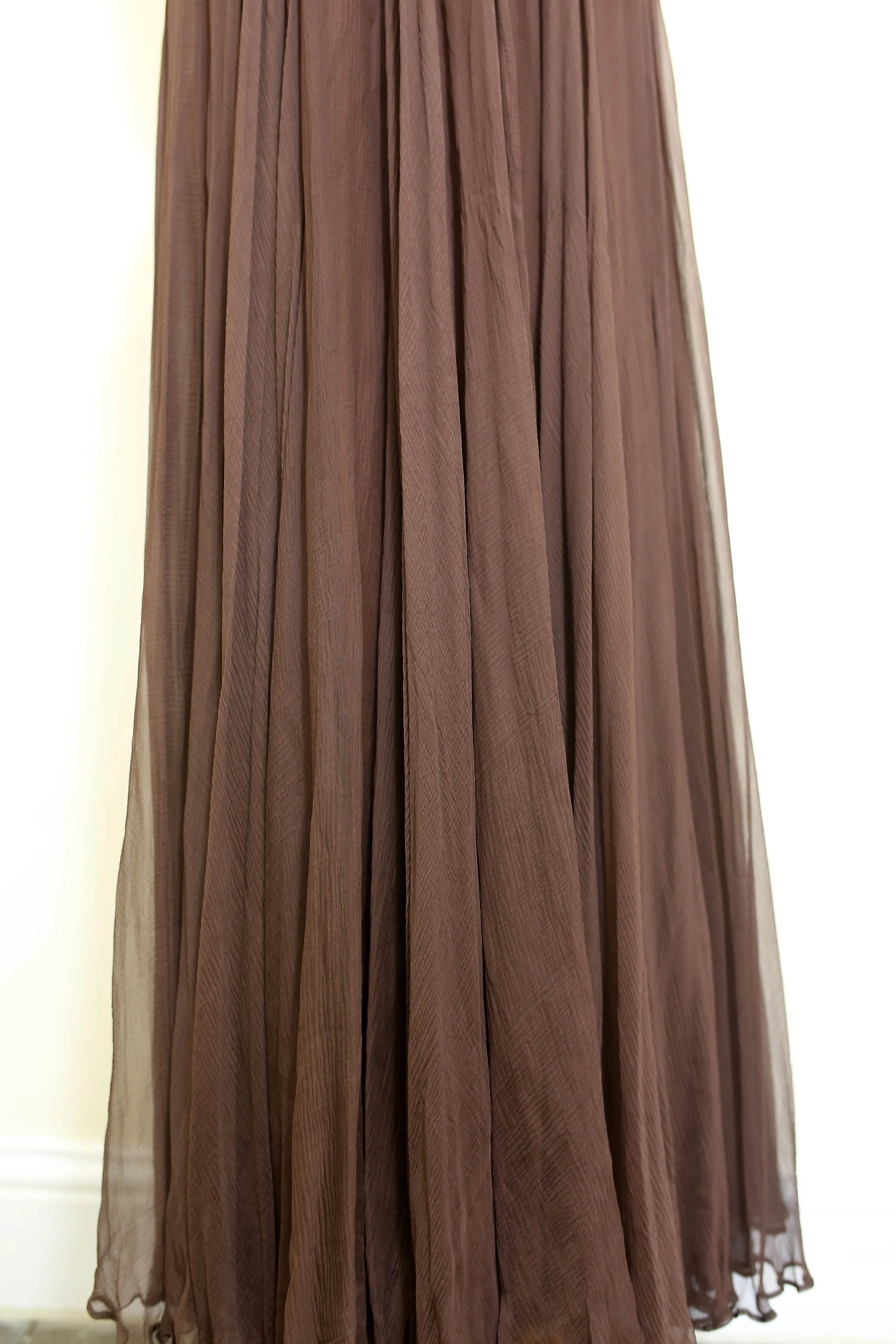 Vintage 1950s Dark Brown Silk Chiffon Maxi Dress