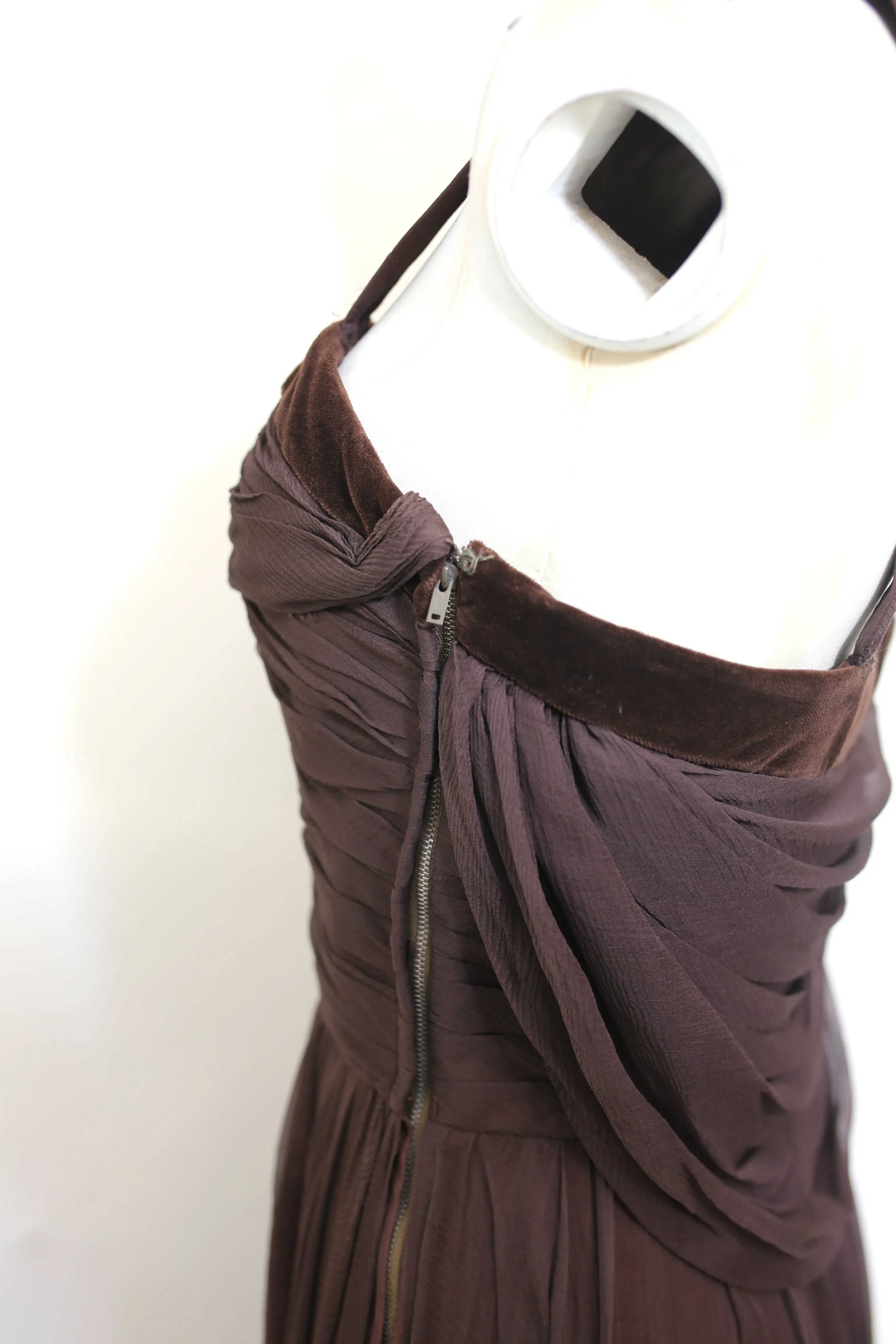 Vintage 1950s Dark Brown Silk Chiffon Maxi Dress