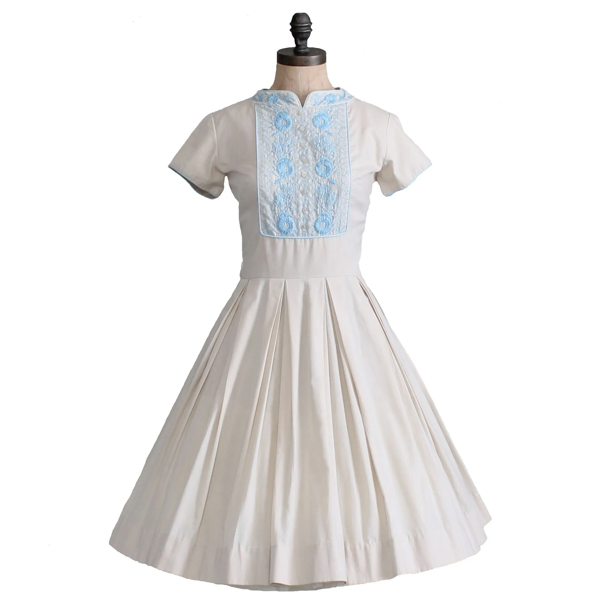 Vintage 1960s Embroidered Cotton Day Dress