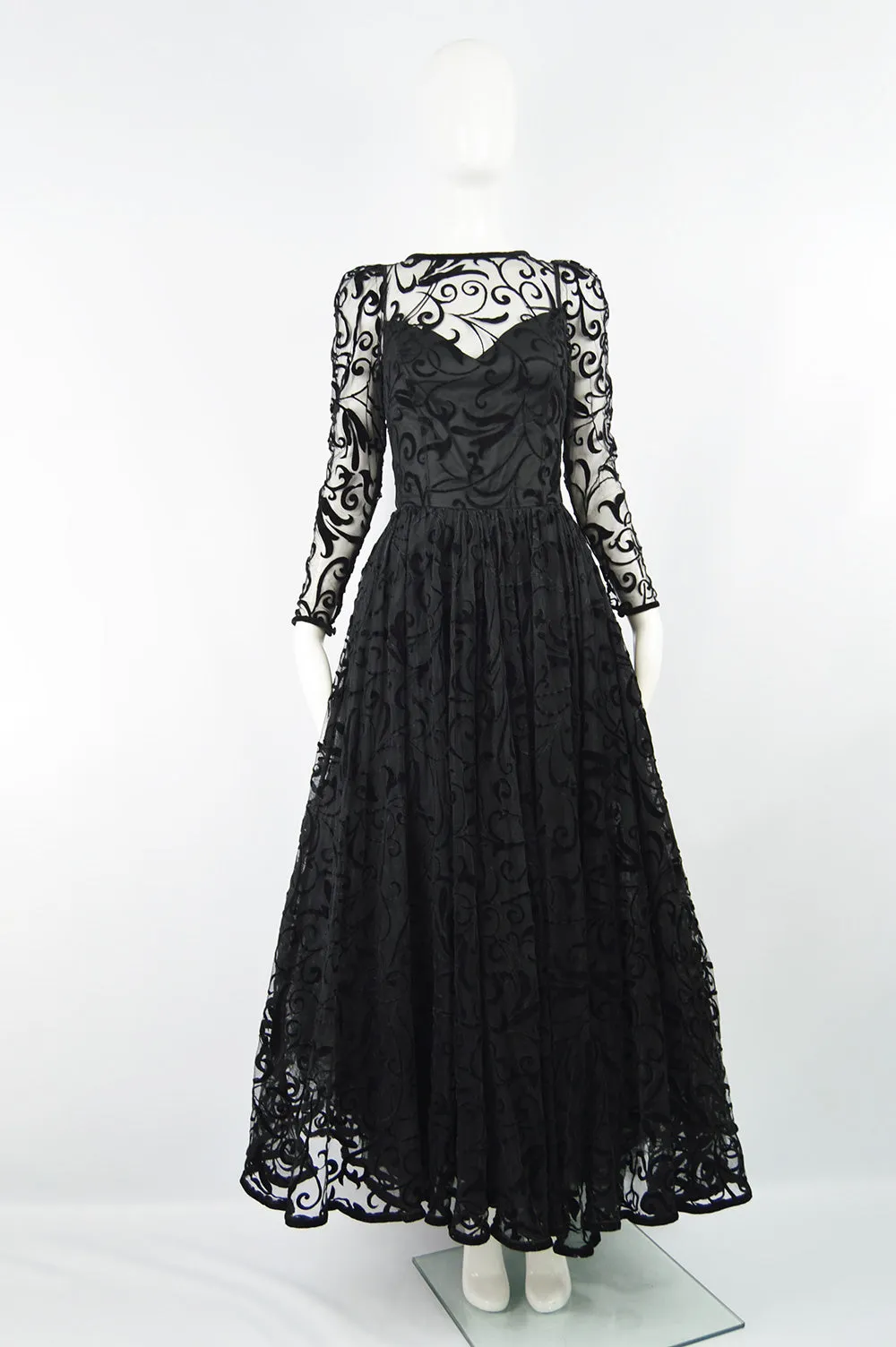 Vintage Black Tulle & Velvet Evening Gown, Fall 1993