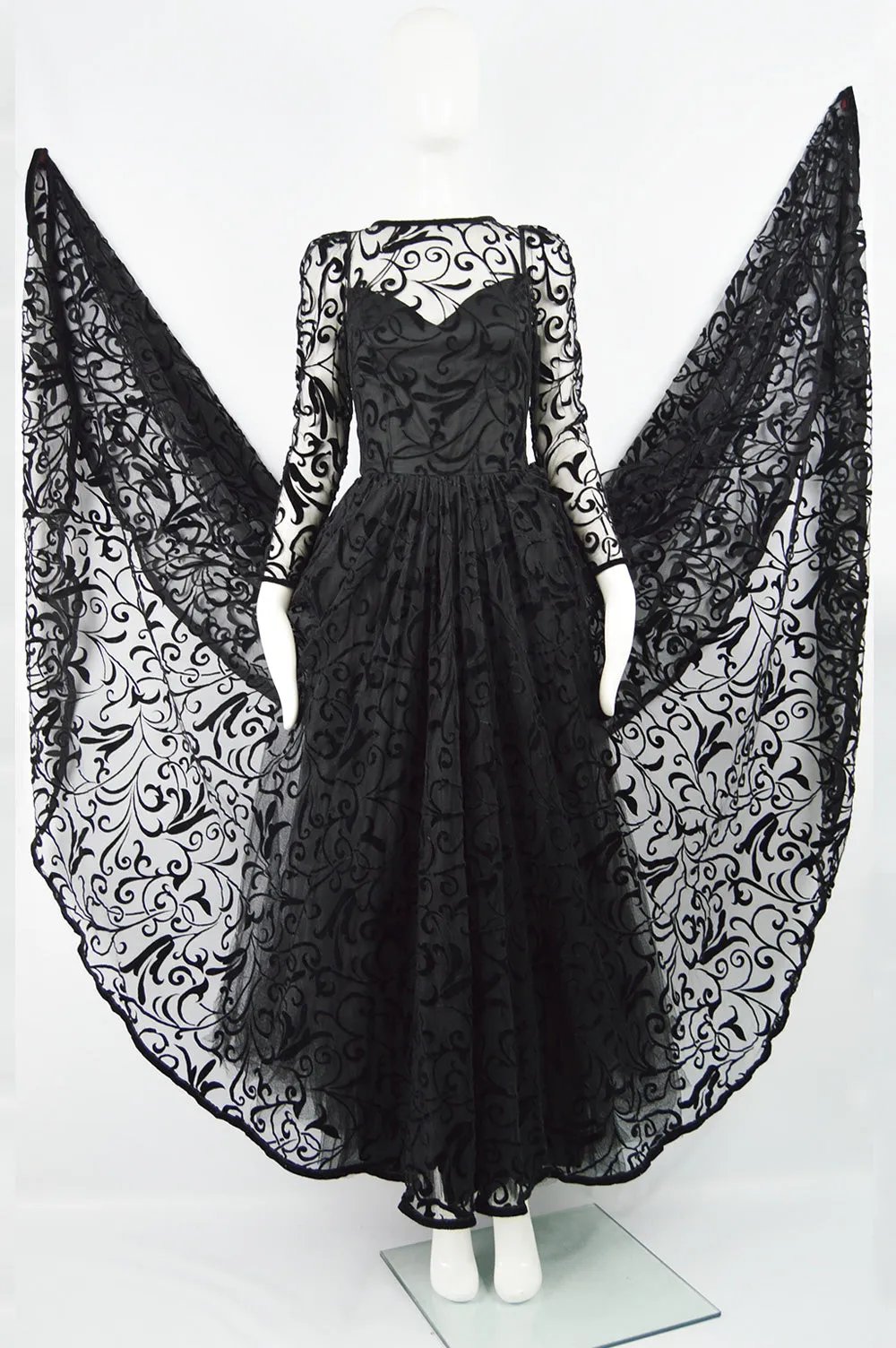 Vintage Black Tulle & Velvet Evening Gown, Fall 1993