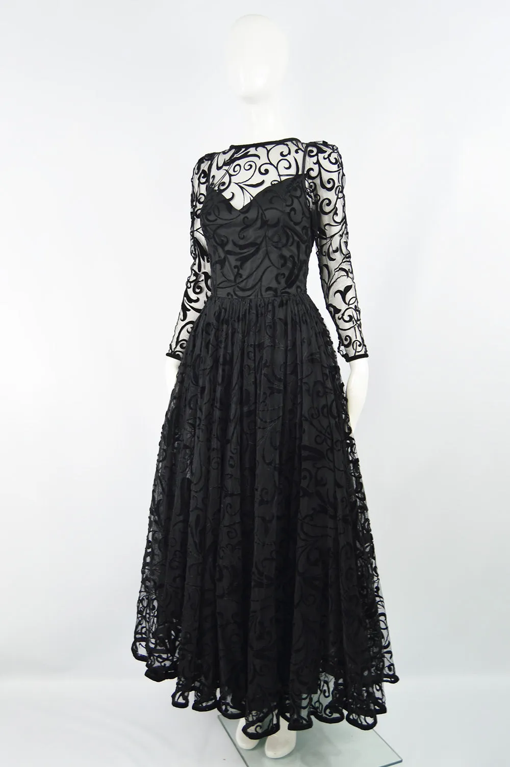 Vintage Black Tulle & Velvet Evening Gown, Fall 1993