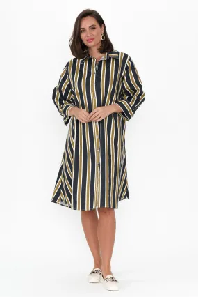 Violeta Navy Stripe Cotton Shirt Dress