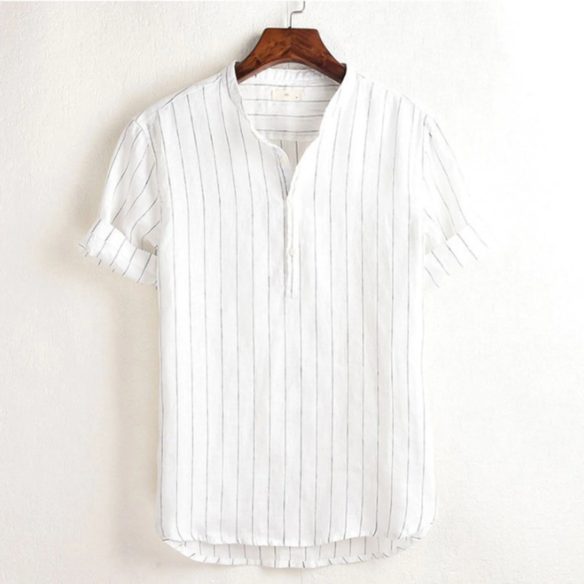 White Stripe linen holiday shirt for men