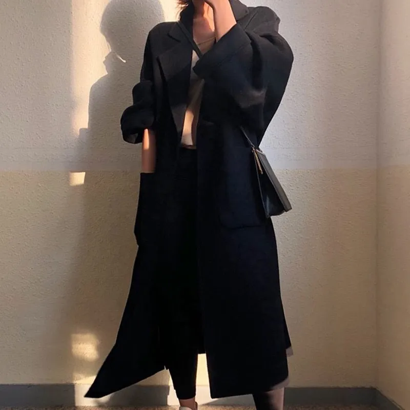 Winter Coat, Wool Coat, Long Wool Coat Women, Robe Coat Reina in Black