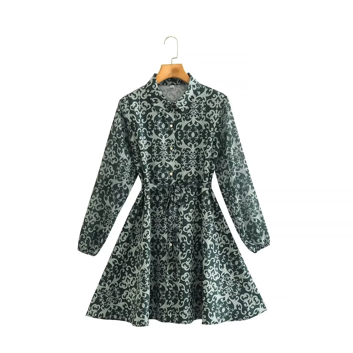 Winter Print Mini Shirt Long Sleeve Dress