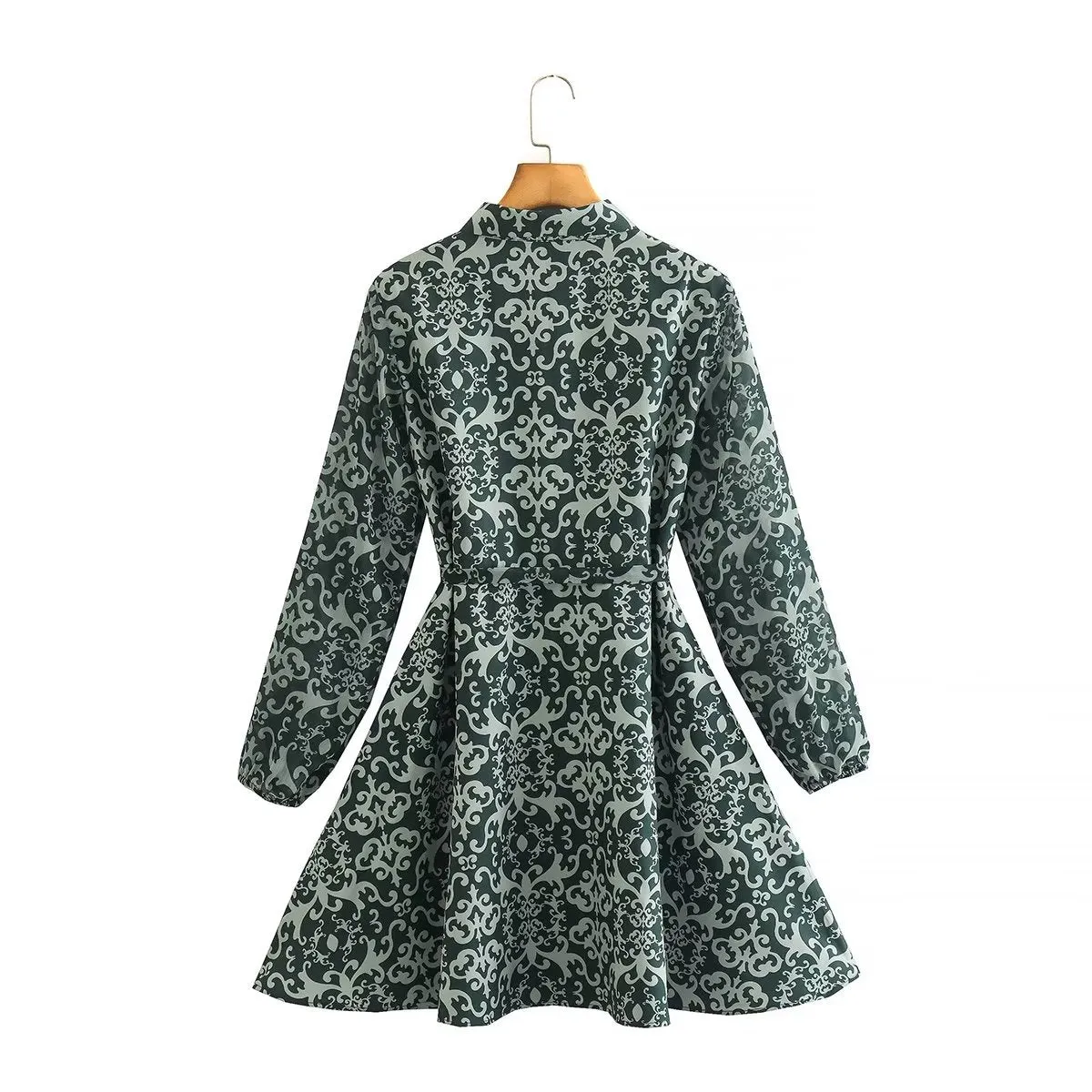 Winter Print Mini Shirt Long Sleeve Dress