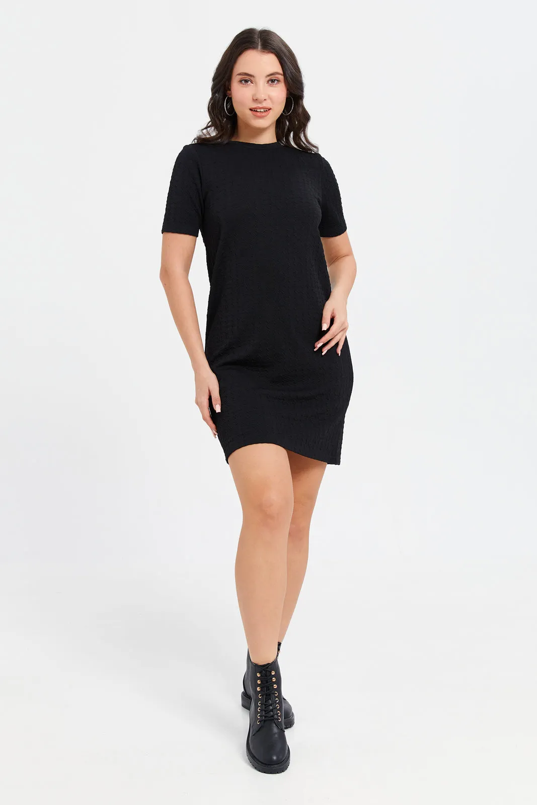 Women Black Short Sleeve T-Shirt Dress