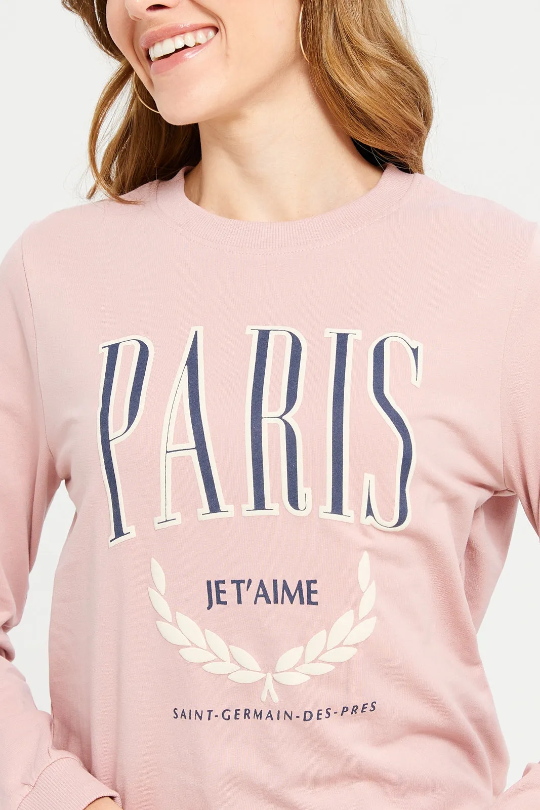 Women Pink Paris Printed Sweatshirt