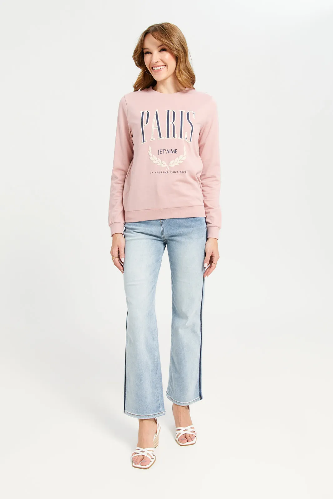 Women Pink Paris Printed Sweatshirt