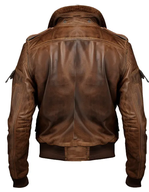 Women Vintage Leather Jacket - Distressed Brown Bomber Jacket