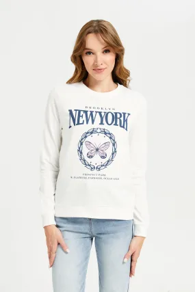 Women White New York Printed Sweatshirt